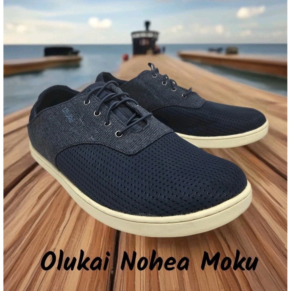 Olukai Nohea Moku Mens Size 10.5 Black Boat Shoes Mesh Breathable